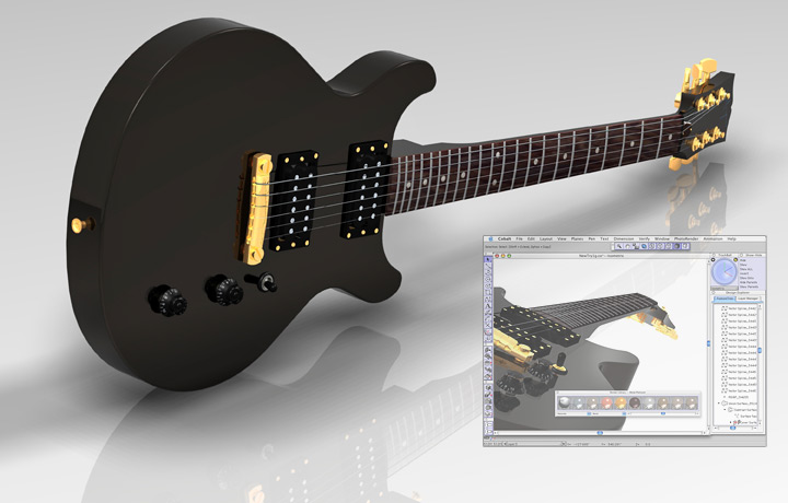 <b>Guitar</b><span><br /> Designed by <b>Greg Morgan</b> • Created in <a href='/3d-modeling/3d-modeling-cobalt.html'>Cobalt CAD & 3D Modeling Software</a></span>