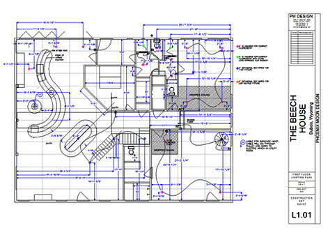 <b>The Beech House First Floor Lighting Plan</b><span><br /> Designed by <b>Michael Tornesello</b> • Created in <a href='/2d-3d-drafting/2d-3d-cad-graphite.html'>Graphite Precision CAD Software</a></span>