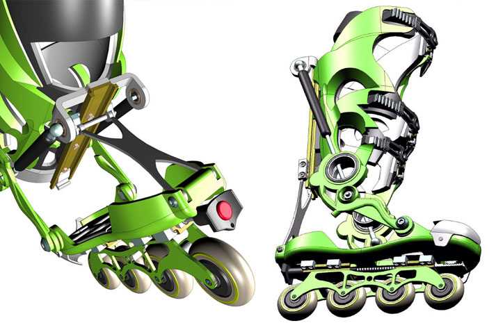 <b>Foldable Inline Skates With Various Adapters</b><span><br /> Designed by <b><a href='/success-stories/power-swat/'>Livio Ronchetti</a></b> for <b>Power Swat</b> • Created in <a href='/3d-modeling/3d-modeling-cobalt.html'>Cobalt CAD & 3D Modeling Software</a></span>